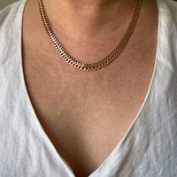 Vintage Swedish Wide Herringbone Link Necklace 18k Gold – 20 Inch Length