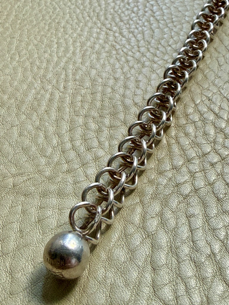 Danish Vintage Sterling Silver Open Foxtail Link Bracelet with Dog Clip - 9 inch adjustable length