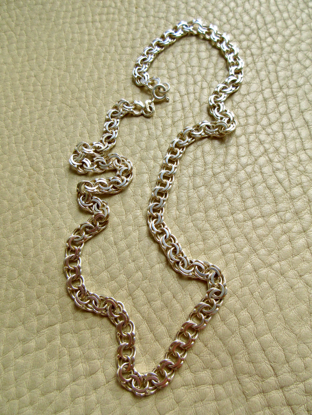 Vintage European 1900s Silver Double Link Necklace – 17.75 Inch Length