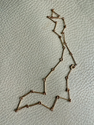 1943 Vintage Geometric 18k Gold Rod Link Necklace - 21 inch length