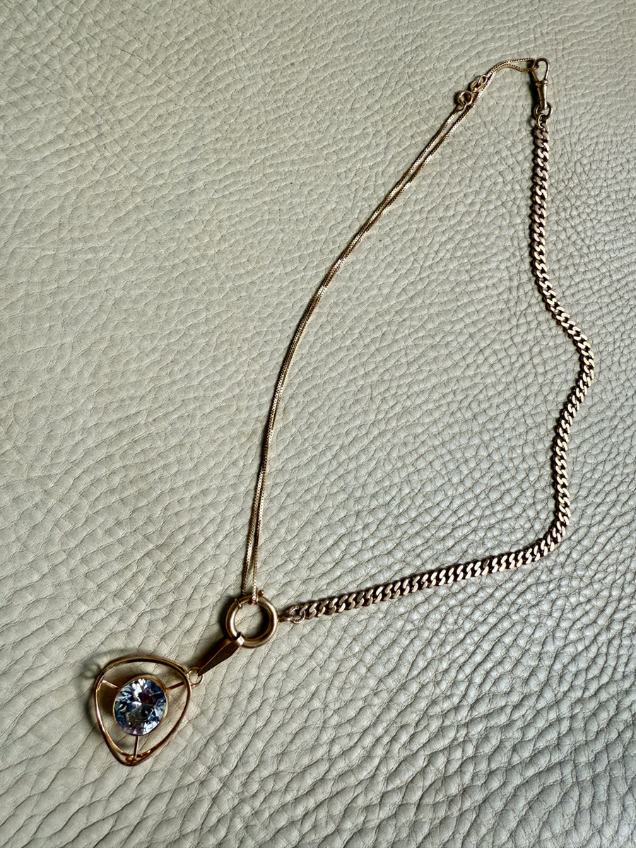Antique 18k Gold Curb Link Watch Chain Necklace Extender with Large Bolt Clasp - 11 inch length