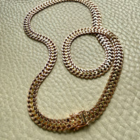 Vintage Swedish Wide Herringbone Link Necklace 18k Gold – 20 Inch Length