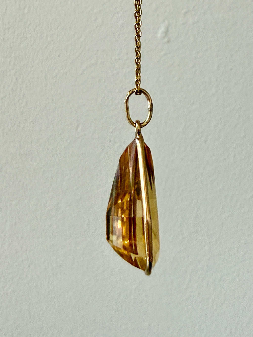 Midcentury Era 18k gold Large Droplet Faceted Citrine Pendant - 1.5 inch length