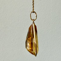 Midcentury Era 18k gold Large Droplet Faceted Citrine Pendant - 1.5 inch length