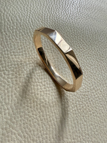 SPECTACULAR!! 10 Sided Geometric Hinged Bangle in 14k Yellow Gold - 1970s era - by Fleming Lund- 6.75 inch