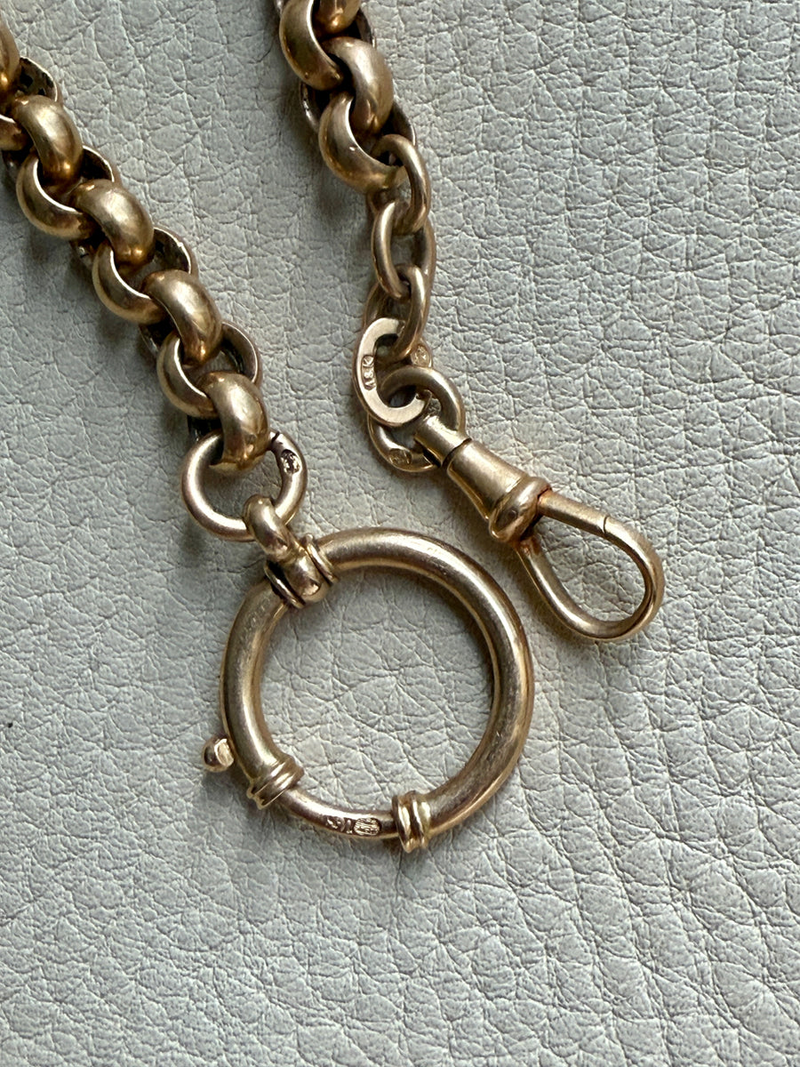 Antique 18k Gold Rolo Link Watch chain Necklace Setup with Large Bolt clasps - 21.75 inch total length
