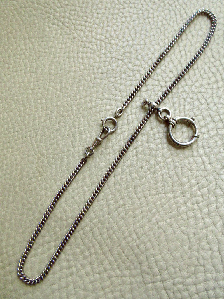 Vintage Scandinavian Silver Curb Link Watch Chain Necklace with Oversized Bolt Clasp pendant – 17.5 Inch Length