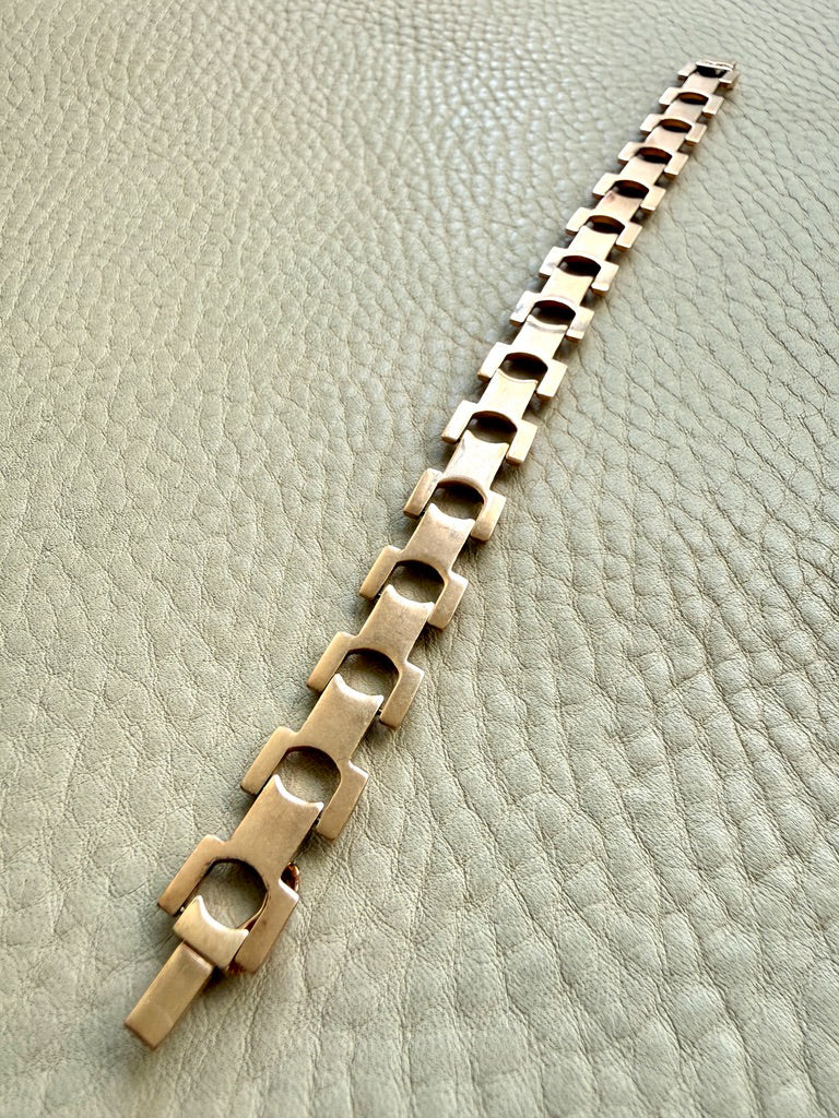 1960s Vintage Italian Dimensional Link Bracelet 18k Gold – 7.25 Inch Length