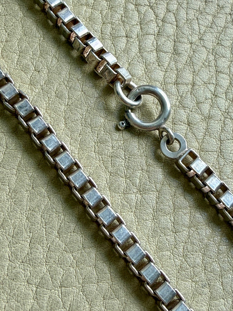 Chunky Vintage Box Chain Necklace in 835 Silver – 23.75 Inch Length