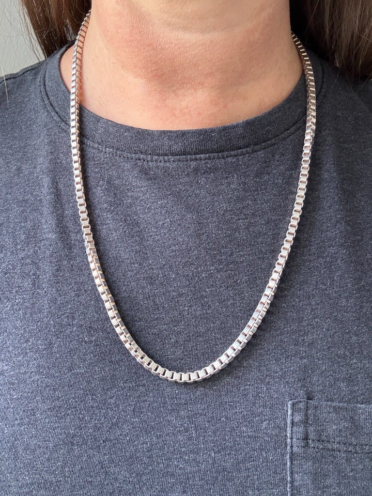 Chunky Vintage Box Chain Necklace in 835 Silver – 23.75 Inch Length