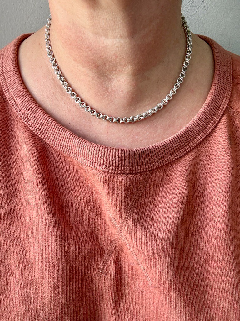 Vintage Silver Double Rolo Link Necklace – 16 Inch Length