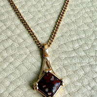 18k Yellow Gold Pendant with Älvdalen Porphyry Cabochon - 1.1 inch length