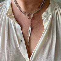 Lariat Style Vintage Rolo Link Necklace in Sterling Silver - 32.7 inch length