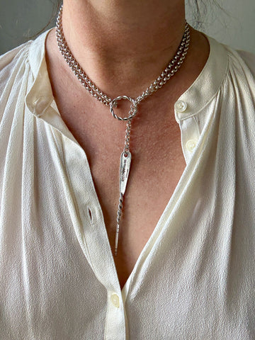 Lariat Style Vintage Rolo Link Necklace in Sterling Silver - 32.7 inch length