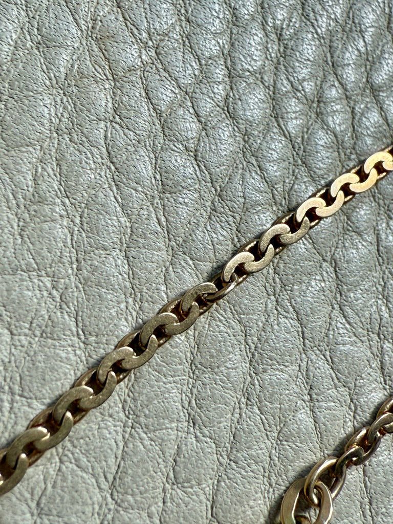 18k Gold Antique Virola Link Watch Chain Front Clasp Necklace - 16.4 inch length
