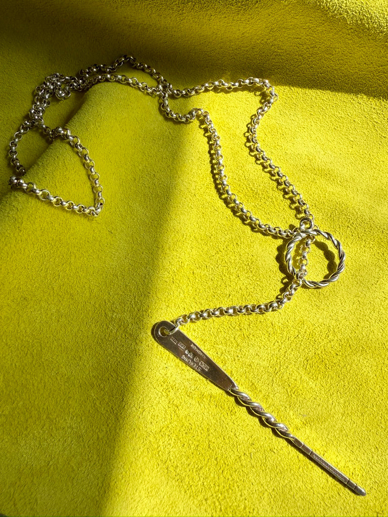 Lariat Style Vintage Rolo Link Necklace in Sterling Silver - 32.7 inch length