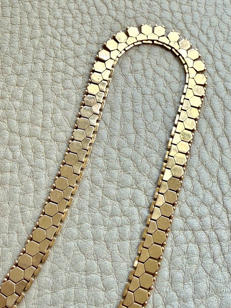 Vintage Italian Hexagon Mirror Link Chain Necklace 18k Gold – 16.75 Inch Length