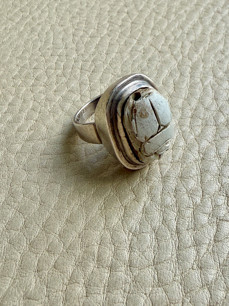 1972 Egyptian Revival Scarab Beetle Ring in Sterling Silver – Size 5.25