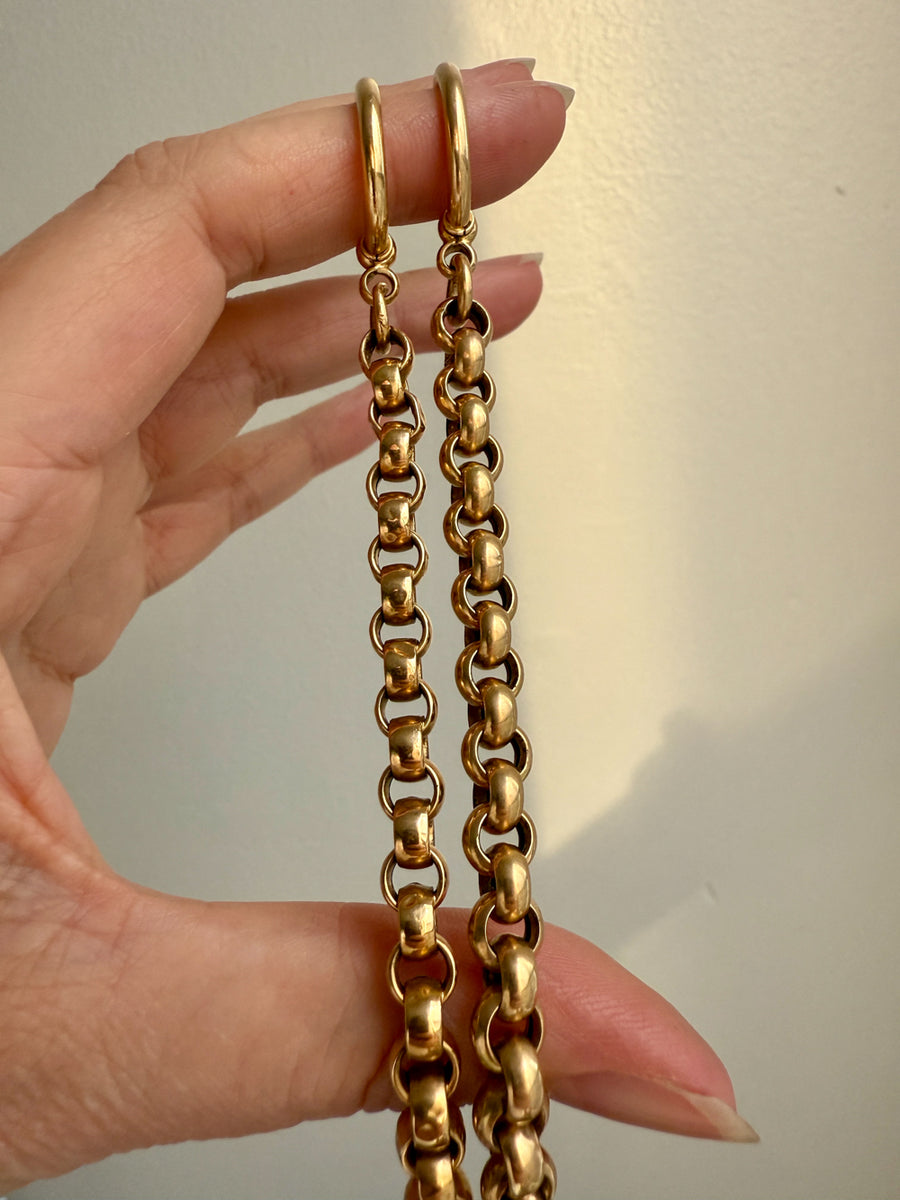Antique 18k Gold Rolo Link Watch chain Necklace Setup with Large Bolt clasps - 21.75 inch total length