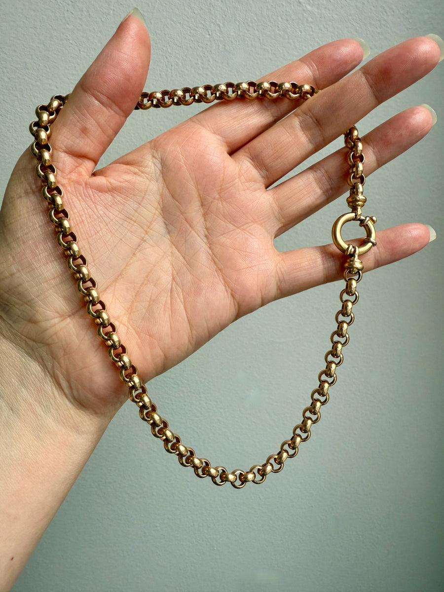 Chubby! 18k Gold Rolo Link Necklace with Large Bolt Clasp - 17.8 inch length