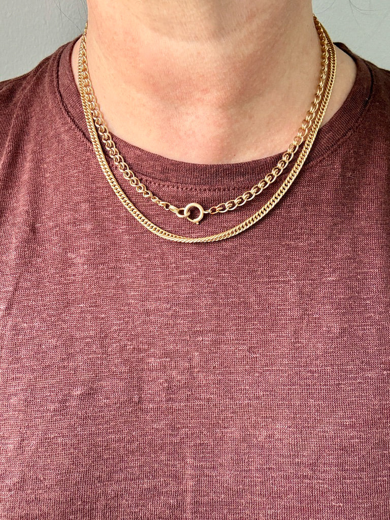 Signed Vintage Tight Curb Link Necklace 18k Gold – 18.5 Inch Length