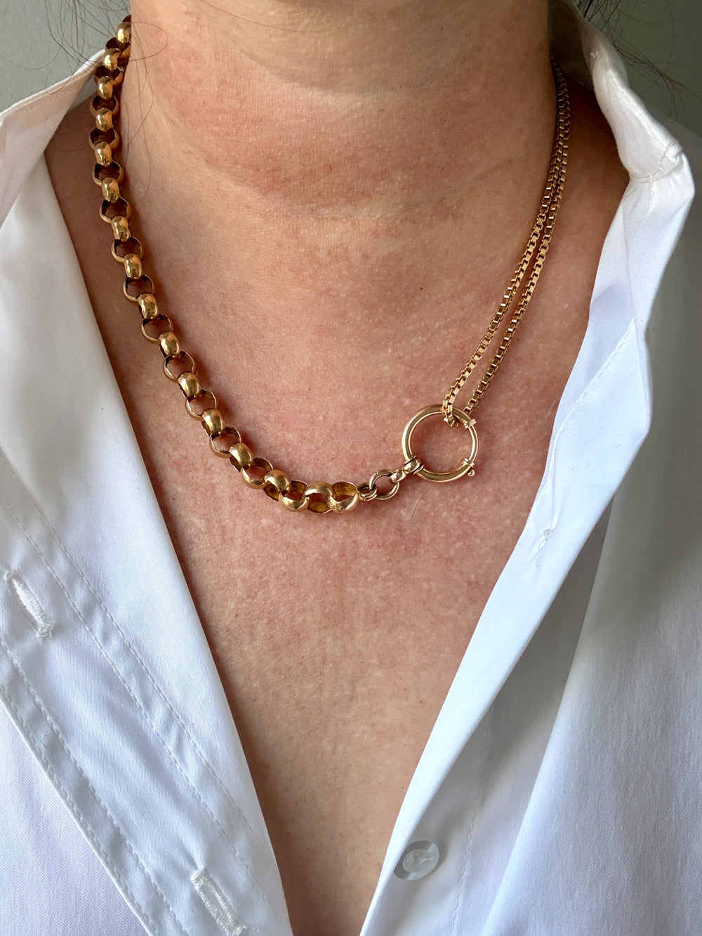 1903 Swedish Antique 18k Gold Chubby Rolo Chain Necklace with Bolt Clasp – 11.25 inches