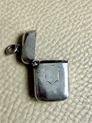 European Antique Silver Pendant - Match / Vesta Case - 3.5 inch length