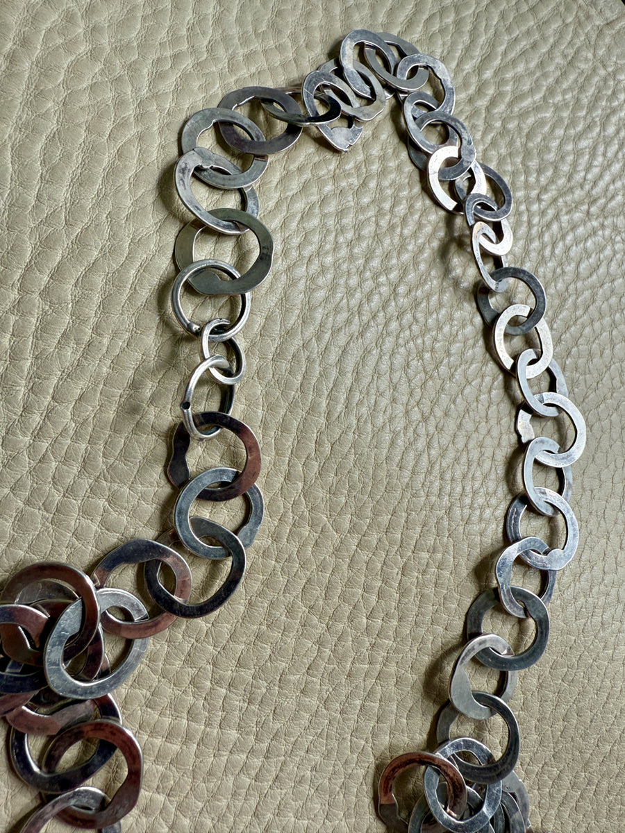 Silver Handmade Flat Circles Chain Necklace - 36 inch length