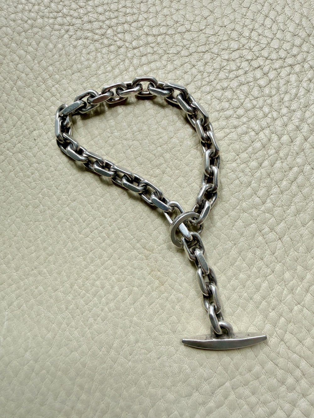 1960-1973 Robert Valentin Olsen - Chunky Silver Biker Link Bracelet with Toggle Clasp - 8.6 inch length