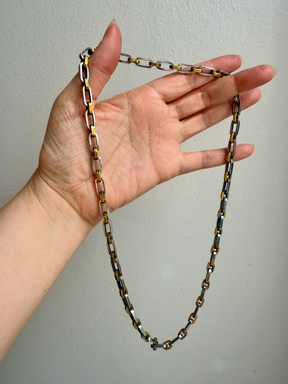 UNIQUE Chunky Sterling Silver with Alternating Gilt Links - Taxco Link Necklace - 24 inch length
