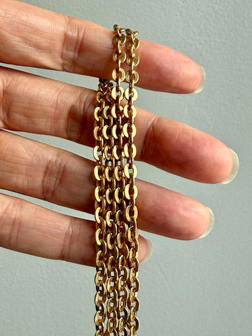 Italian Midcentury era Vintage Flat Oval link long chain in 18k gold - 32.3 inch length