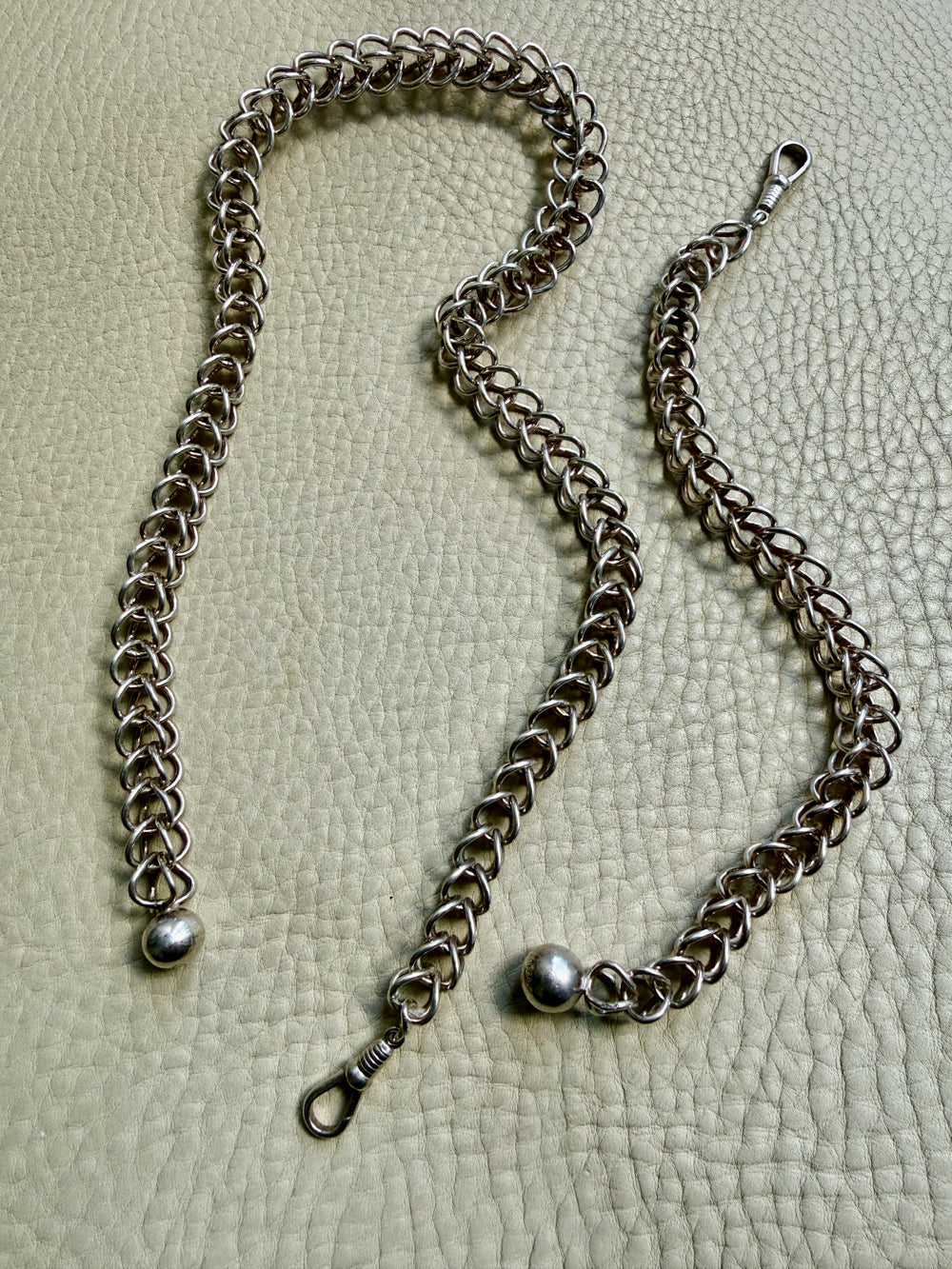 Danish Vintage Sterling Silver Open Foxtail Link Bracelet with Dog Clip - 9 inch adjustable length