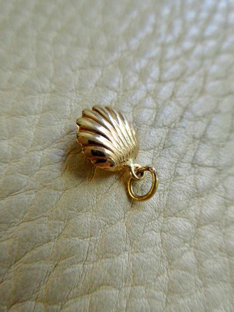 14k Gold Half Shell with Pearl pendant or charm - 0.6 inch