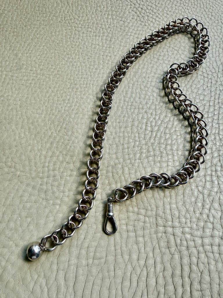 Danish Vintage Sterling Silver Open Foxtail Link Necklace with Dog Clip - 19 inch adjustable length