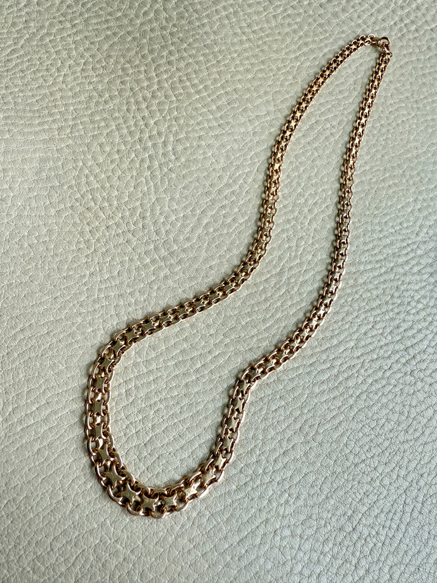 1960s era Graduated Star Link Necklace in 18k gold - 18 inch length