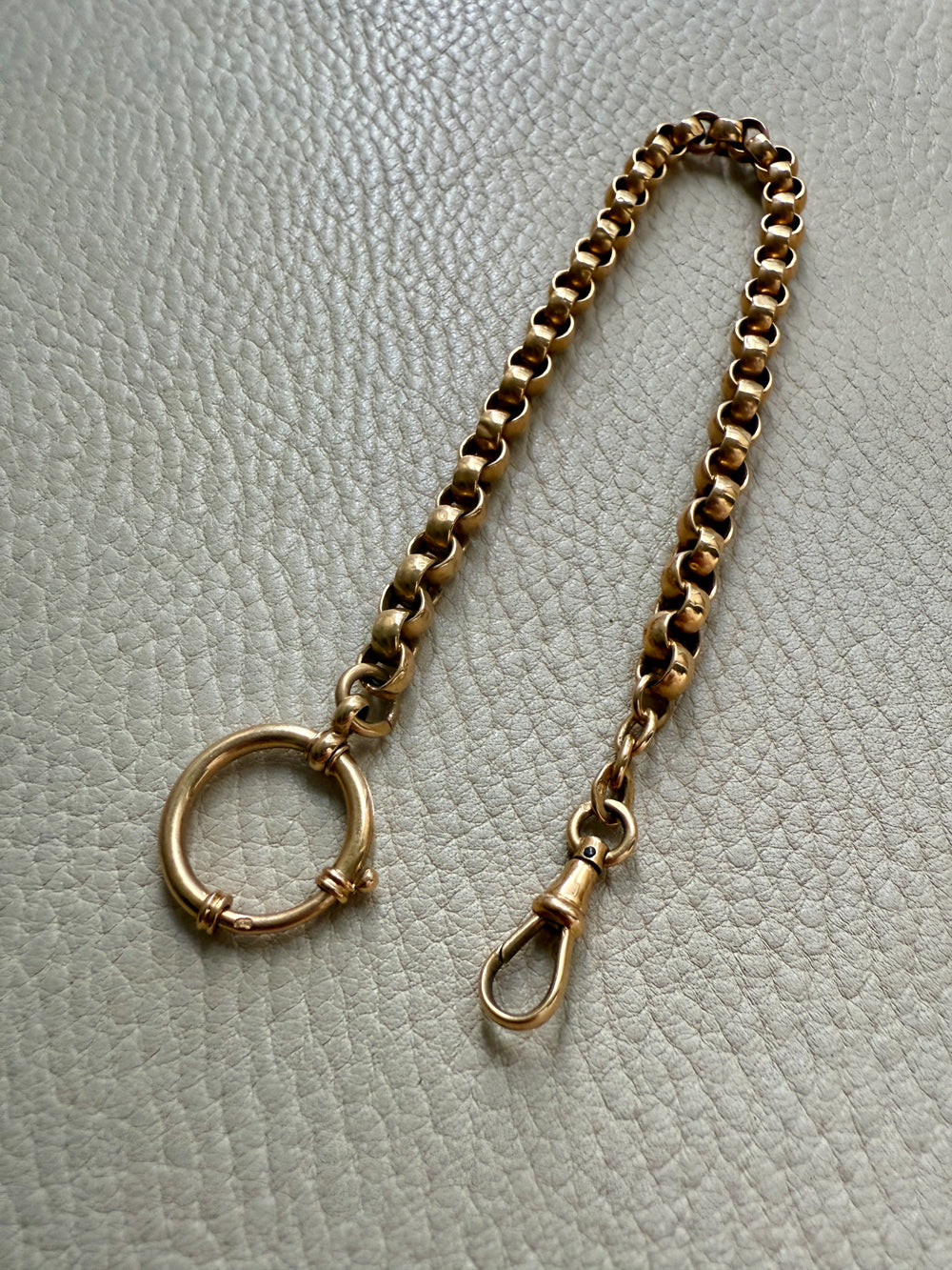 Antique 18k Gold Rolo Link Watch chain Necklace Setup with Large Bolt clasps - 21.75 inch total length