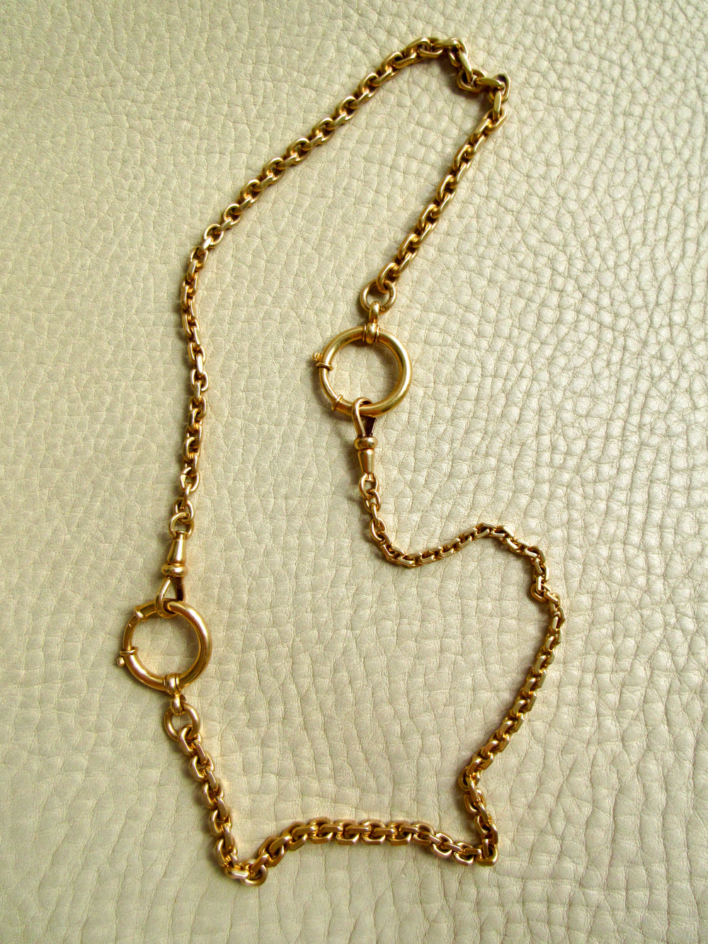Vintage Swedish 18k Gold Biker Watch Chain Necklace – 20.9 Inch Length on beige background
