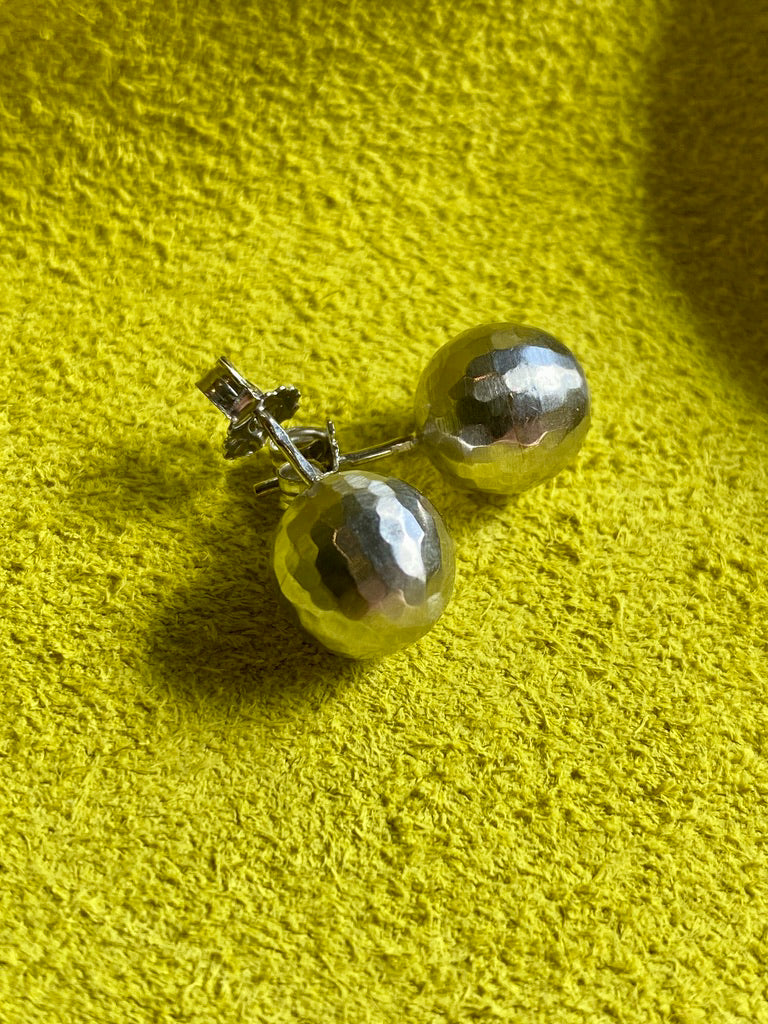 Awesome! Vintage Portuguese 19.2k White Gold Faceted Orb Stud Earrings