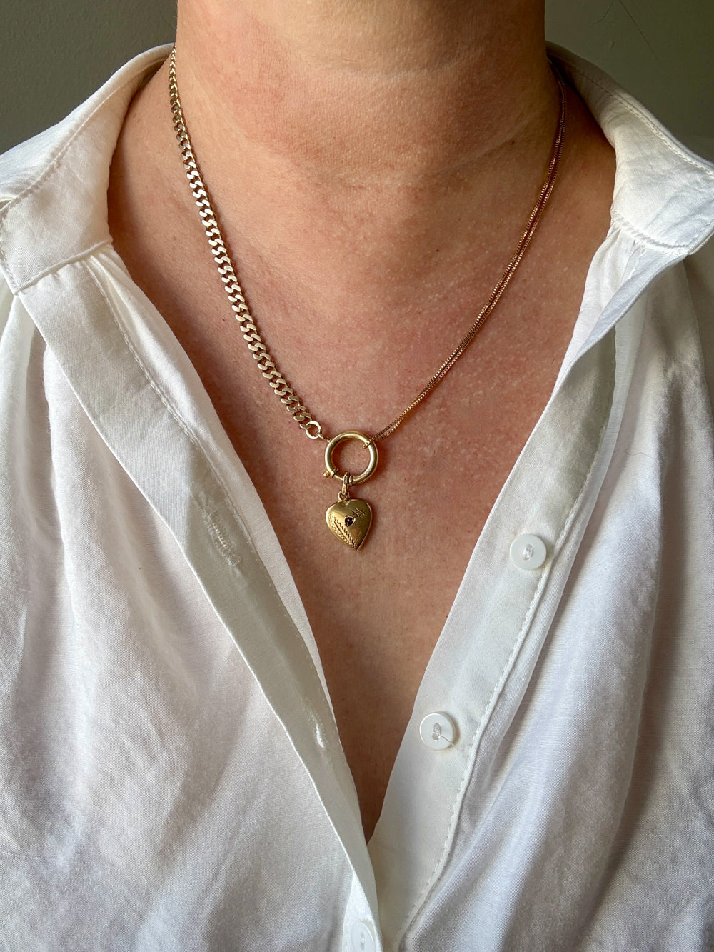 Antique 18k Gold Curb Link Watch Chain Necklace Extender with Large Bolt Clasp - 11 inch length