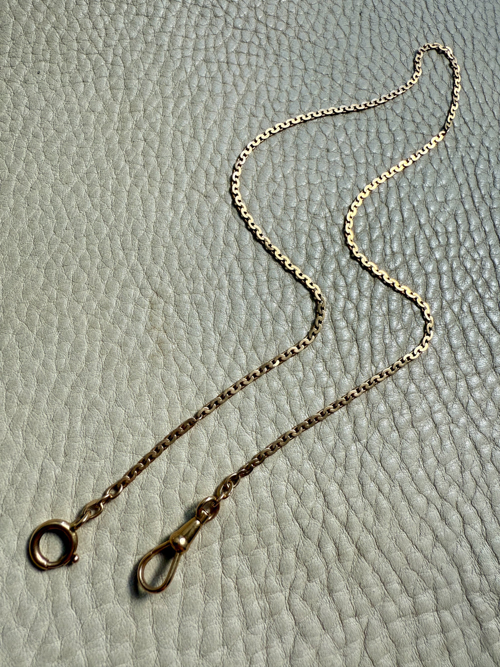 18k Gold Antique Virola Link Watch Chain Front Clasp Necklace - 16.4 inch length