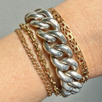 Vintage Lacey Double Link Solid 18k Gold Bracelet - 6.8 inch length