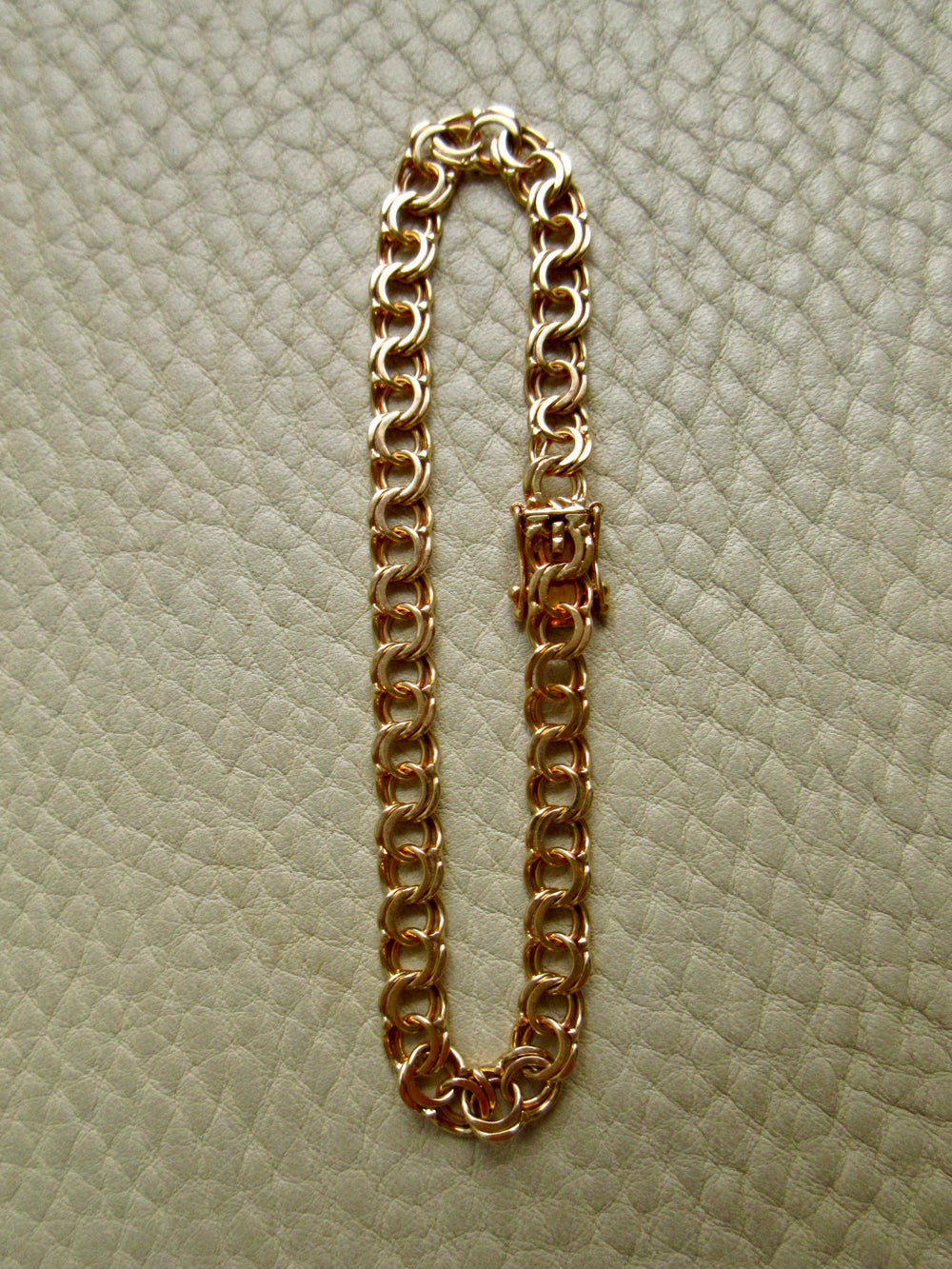 1966 Vintage Double Link Solid 18k Gold Bracelet - 7.2 inch length