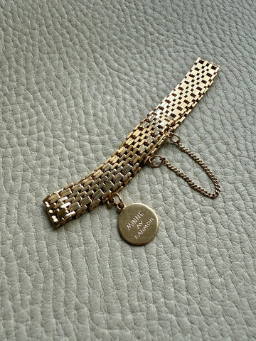 1943 Vintage Silky 18k Gold Wide Link Bracelet with Charm - 6.5 inch length
