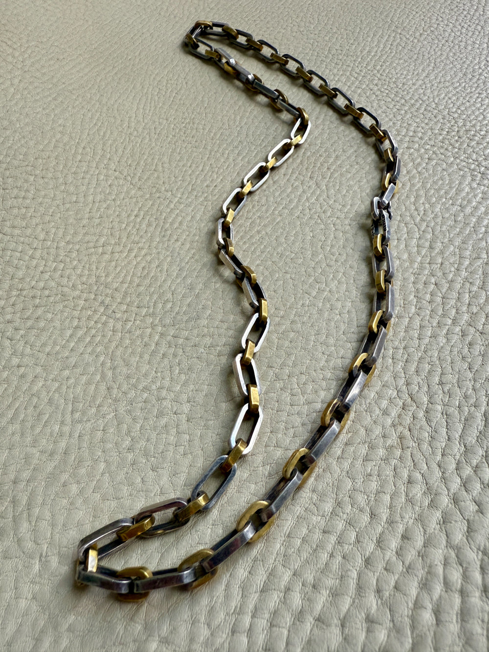 UNIQUE Chunky Sterling Silver with Alternating Gilt Links - Taxco Link Necklace - 24 inch length