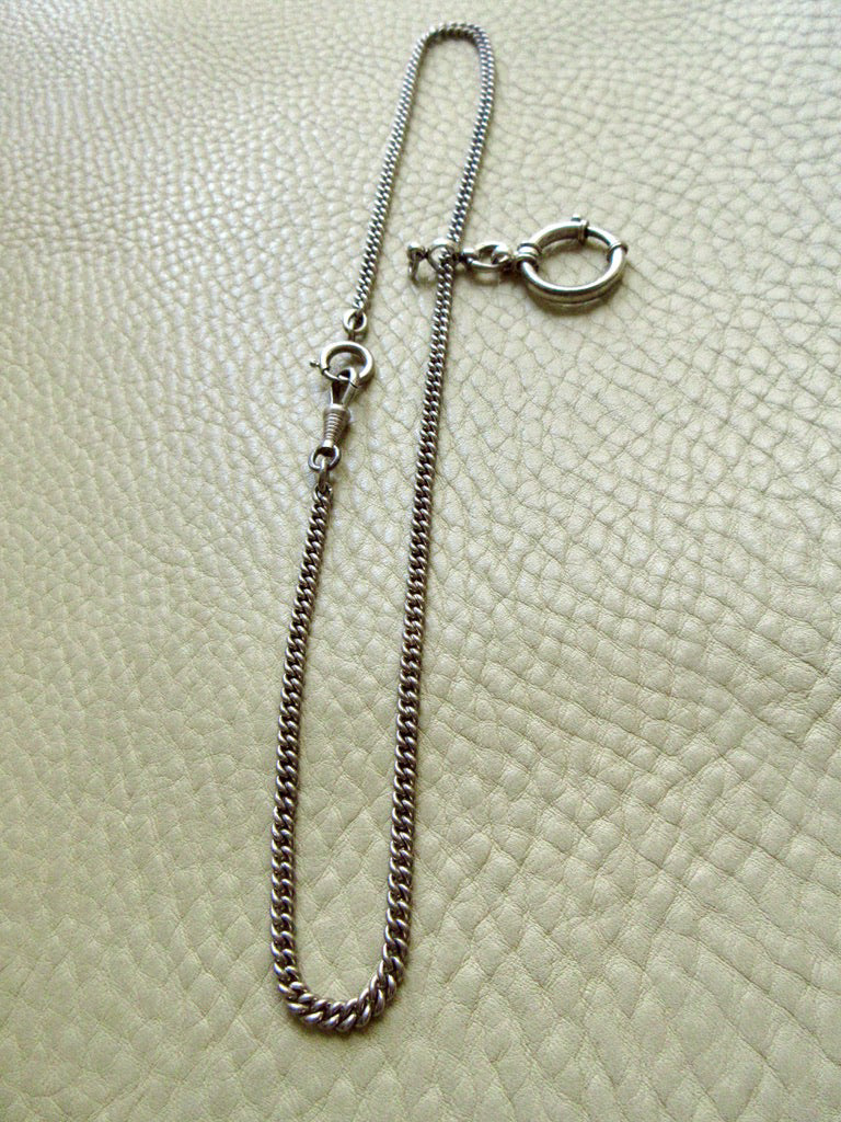 Vintage Scandinavian Silver Curb Link Watch Chain Necklace with Oversized Bolt Clasp pendant – 17.5 Inch Length