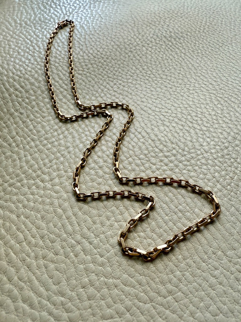 Longer Length 14k Gold Biker Link Necklace 3mm width - 22.2 inch length