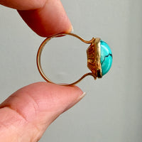 1966 Vintage Swedish 18k Gold Turquoise Cabochon Ring – Size 8