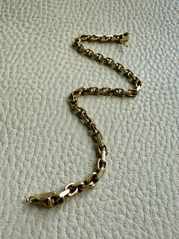 Vintage Biker Link Bracelet in 14k solid gold - Signed EEJ - 7.6 inch length