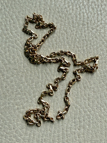 Vintage Chunky Biker Link Necklace in 14k Gold - Signed BNH - 17.8 Inch length