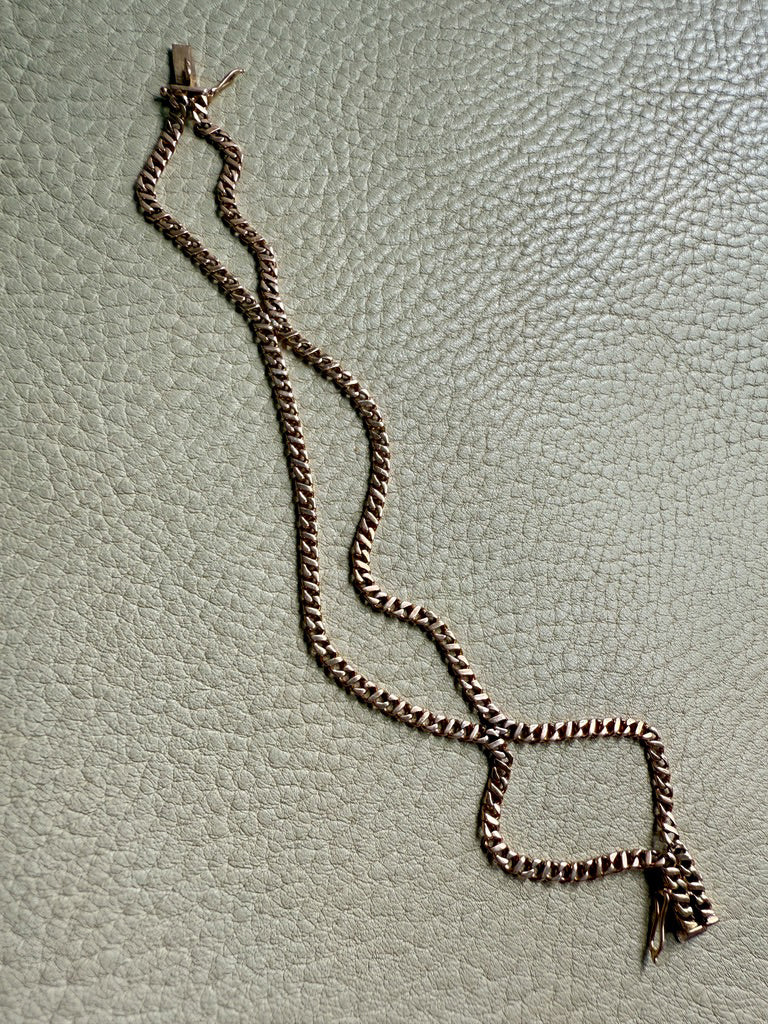 Midcentury era 18k gold Curb Link - Double strand bracelet - 7.6 inch length